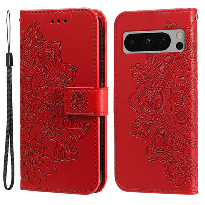 For Google Pixel 8 Pro Imprinting Flower Cell Phone Stand Wallet Shell PU Leather Cover Case