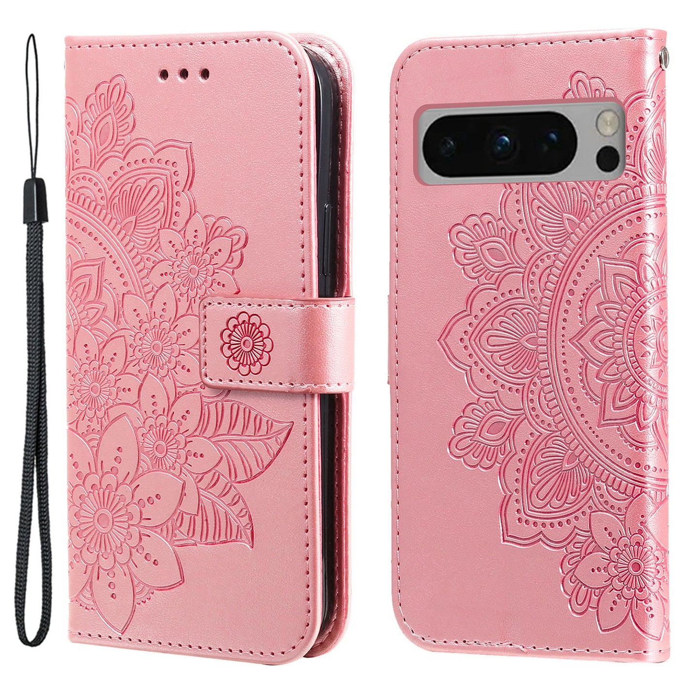 For Google Pixel 8 Pro Imprinting Flower Cell Phone Stand Wallet Shell PU Leather Cover Case