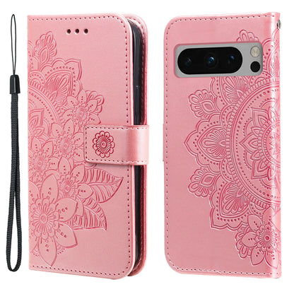 For Google Pixel 8 Pro Imprinting Flower Cell Phone Stand Wallet Shell PU Leather Cover Case