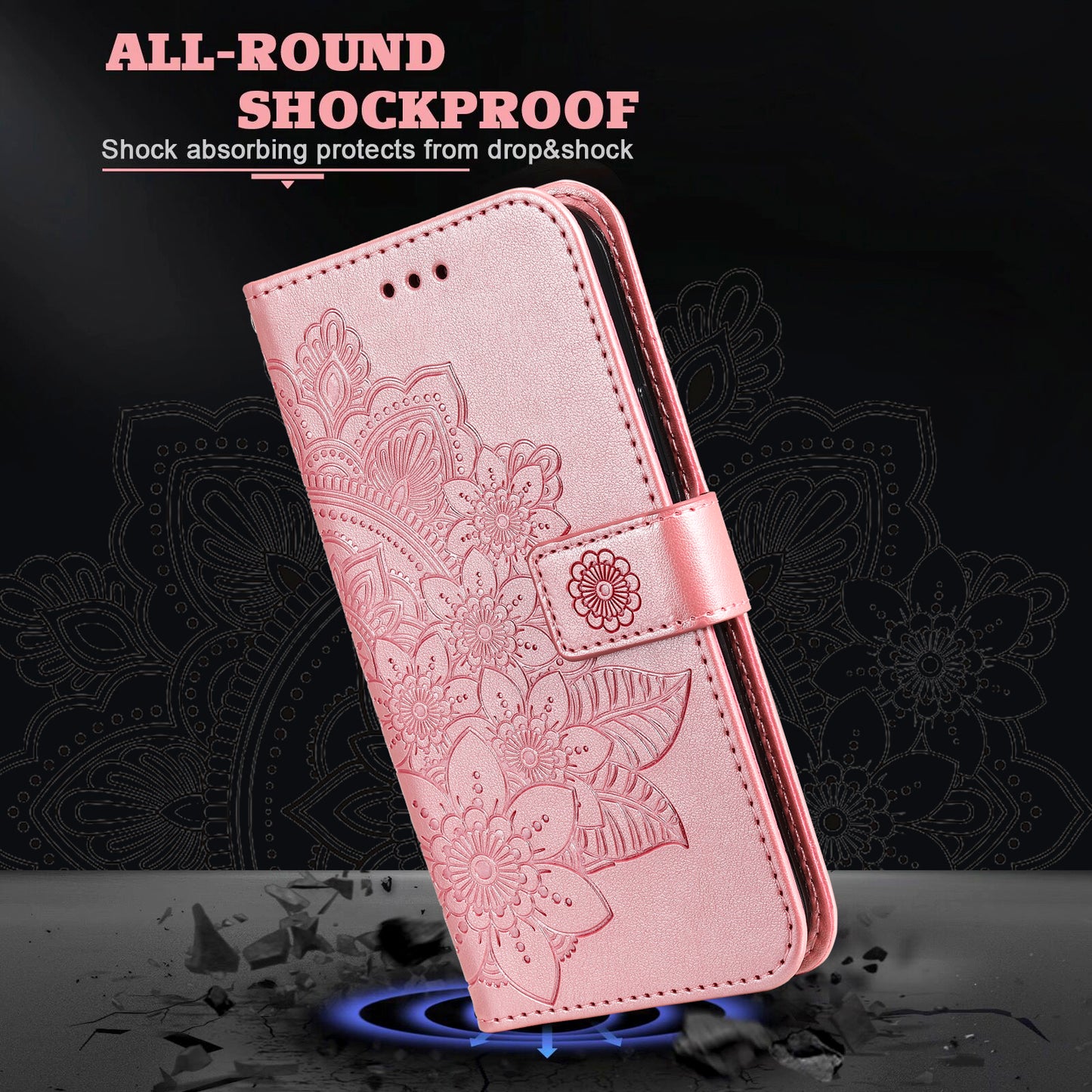 For Google Pixel 8 Pro Imprinting Flower Cell Phone Stand Wallet Shell PU Leather Cover Case