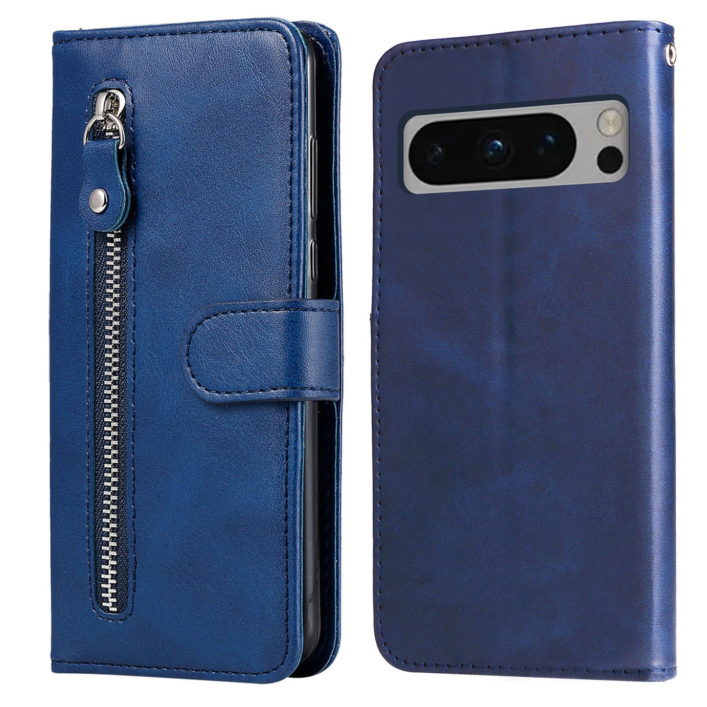 For Google Pixel 8 Pro Calf Texture Phone Case Zipper Pocket Leather Wallet Stand Cover