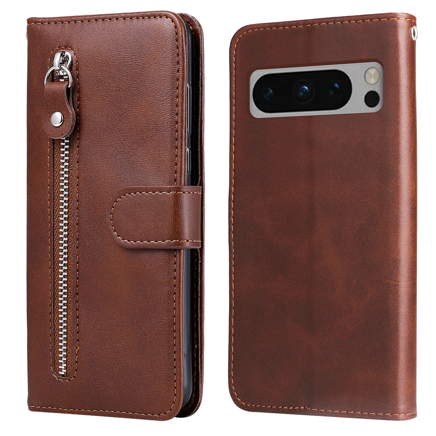 For Google Pixel 8 Pro Calf Texture Phone Case Zipper Pocket Leather Wallet Stand Cover