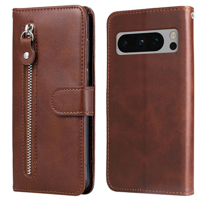 For Google Pixel 8 Pro Calf Texture Phone Case Zipper Pocket Leather Wallet Stand Cover