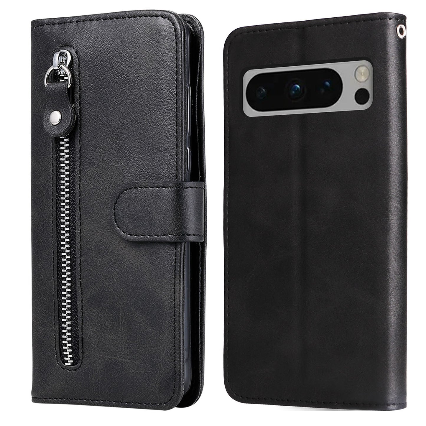 For Google Pixel 8 Pro Calf Texture Phone Case Zipper Pocket Leather Wallet Stand Cover