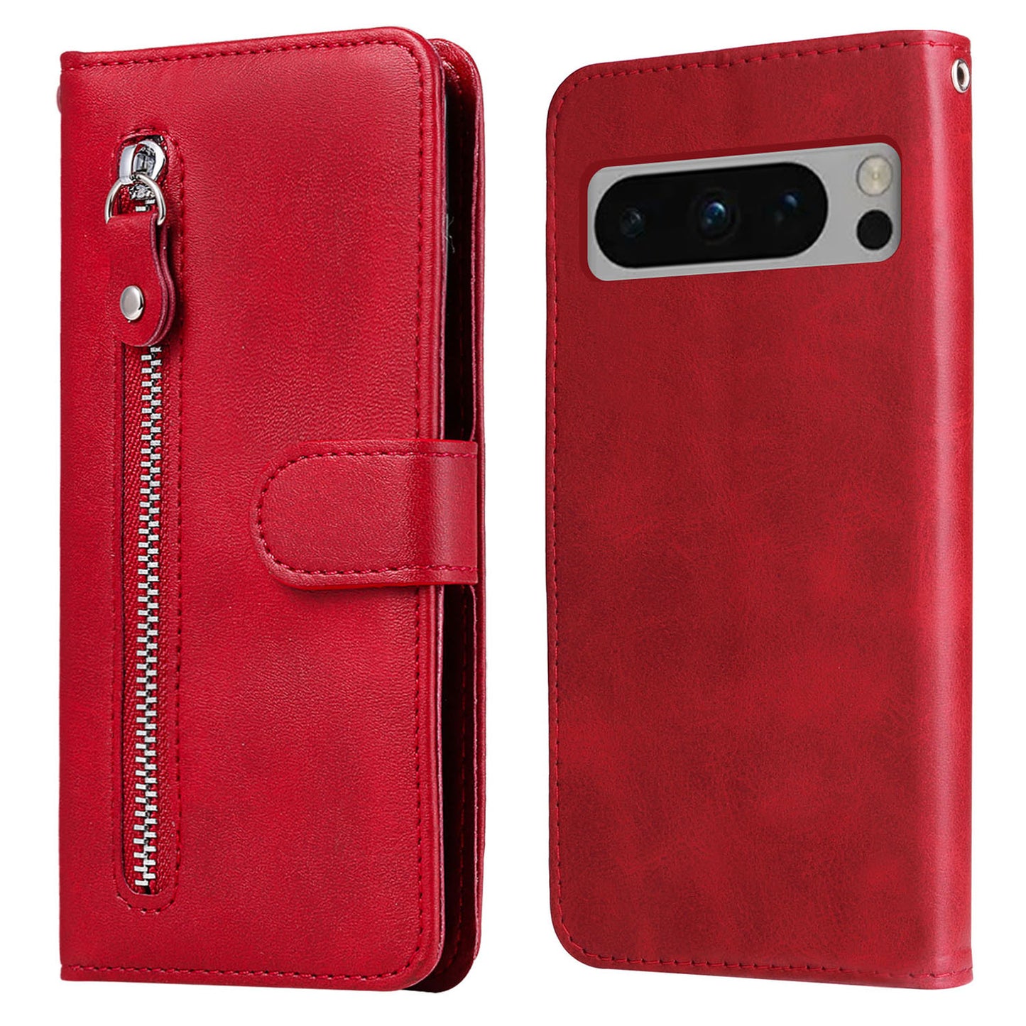 For Google Pixel 8 Pro Calf Texture Phone Case Zipper Pocket Leather Wallet Stand Cover