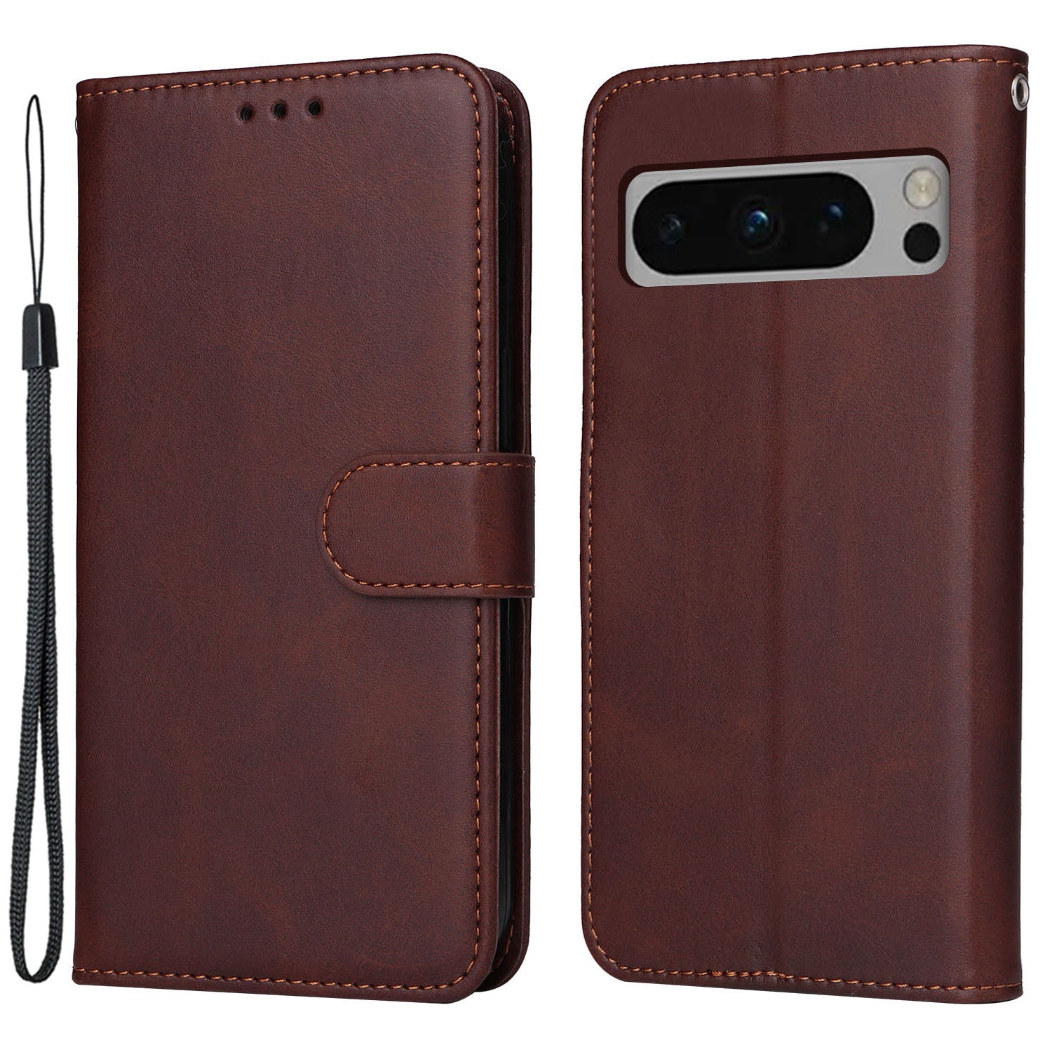 For Google Pixel 8 Pro Calf Texture Wallet Stand Flip Cover PU Leather Phone Case with Strap