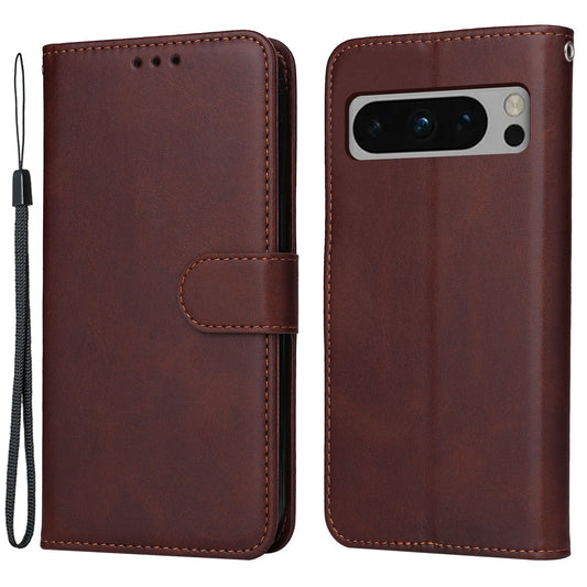 For Google Pixel 8 Pro Calf Texture Wallet Stand Flip Cover PU Leather Phone Case with Strap