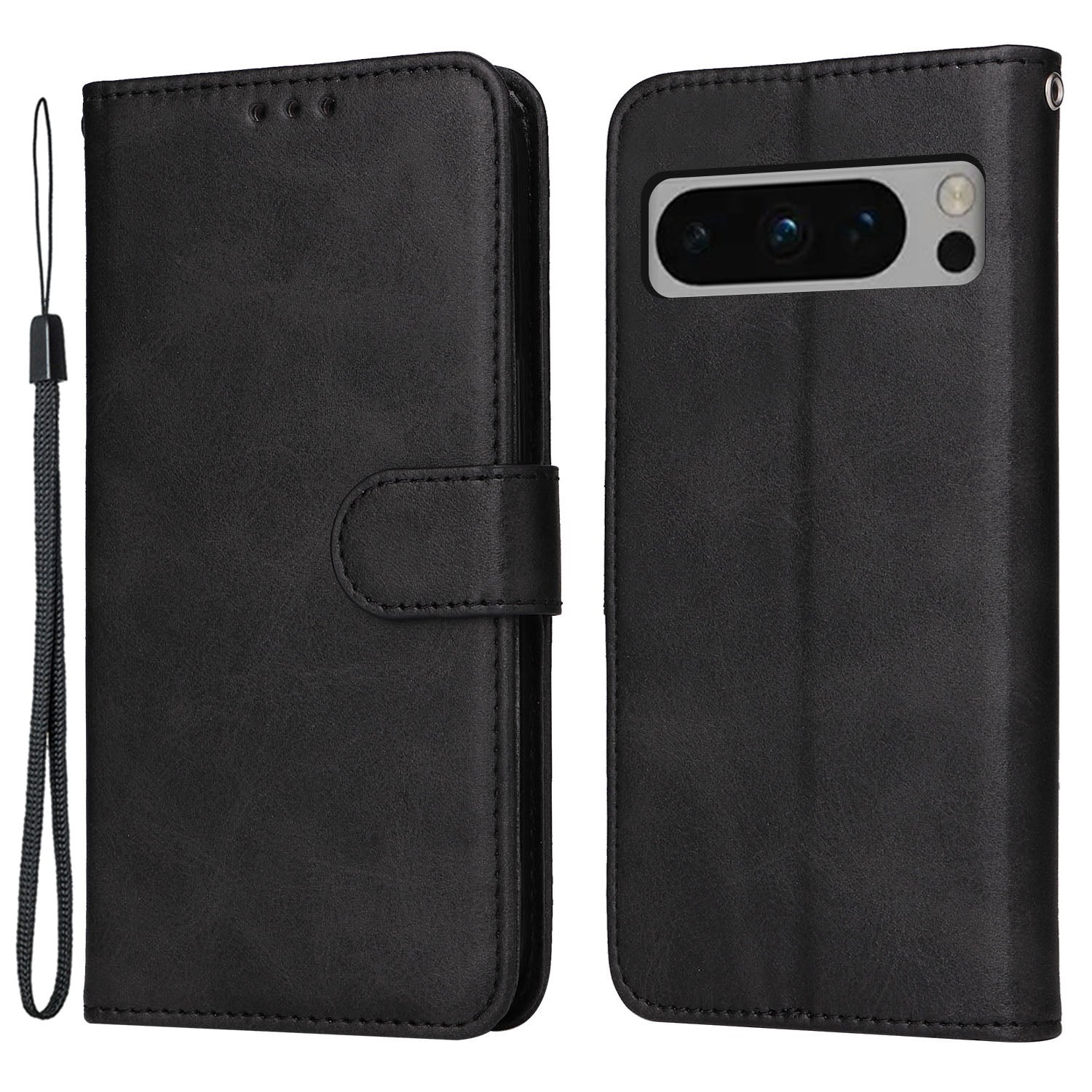 For Google Pixel 8 Pro Calf Texture Wallet Stand Flip Cover PU Leather Phone Case with Strap