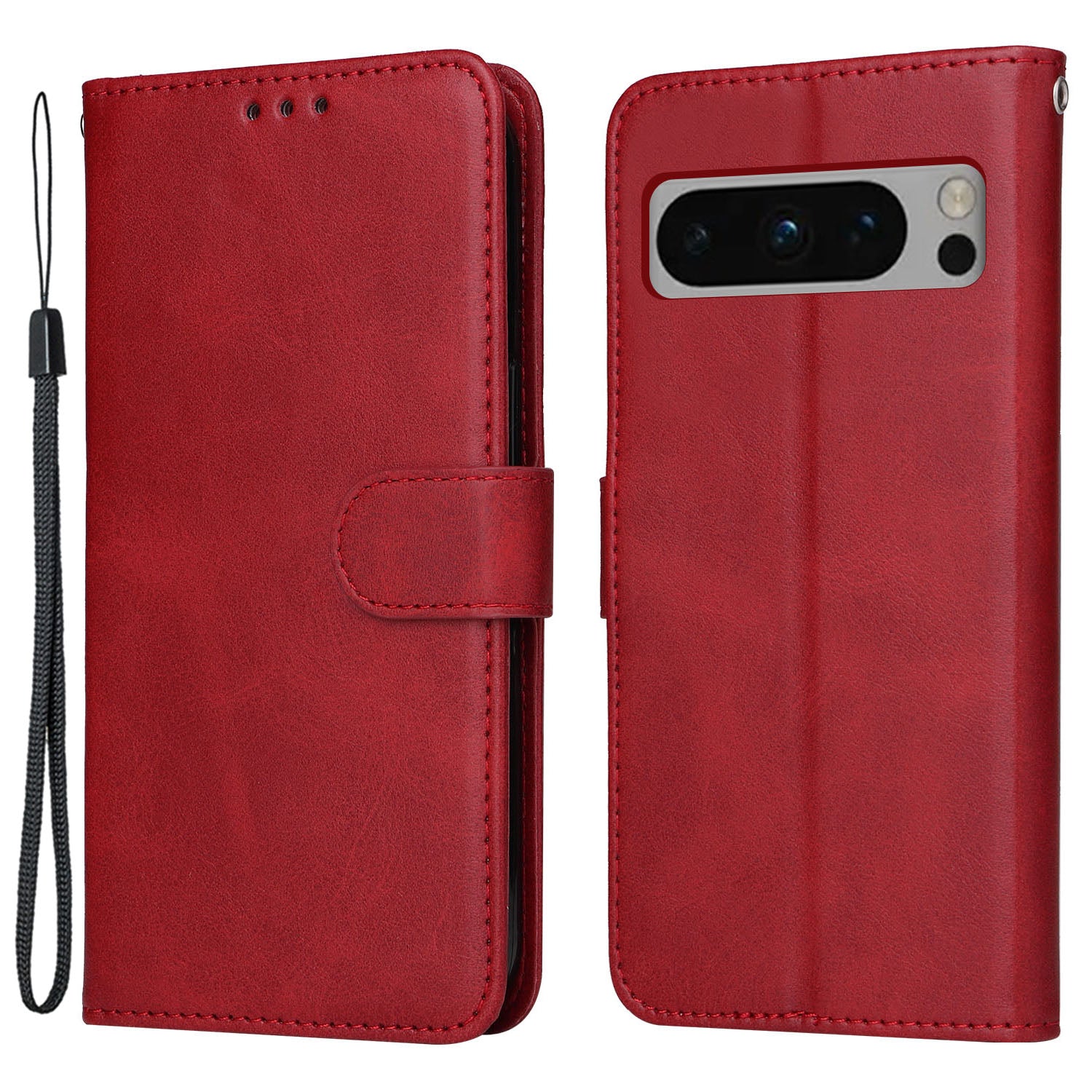 For Google Pixel 8 Pro Calf Texture Wallet Stand Flip Cover PU Leather Phone Case with Strap