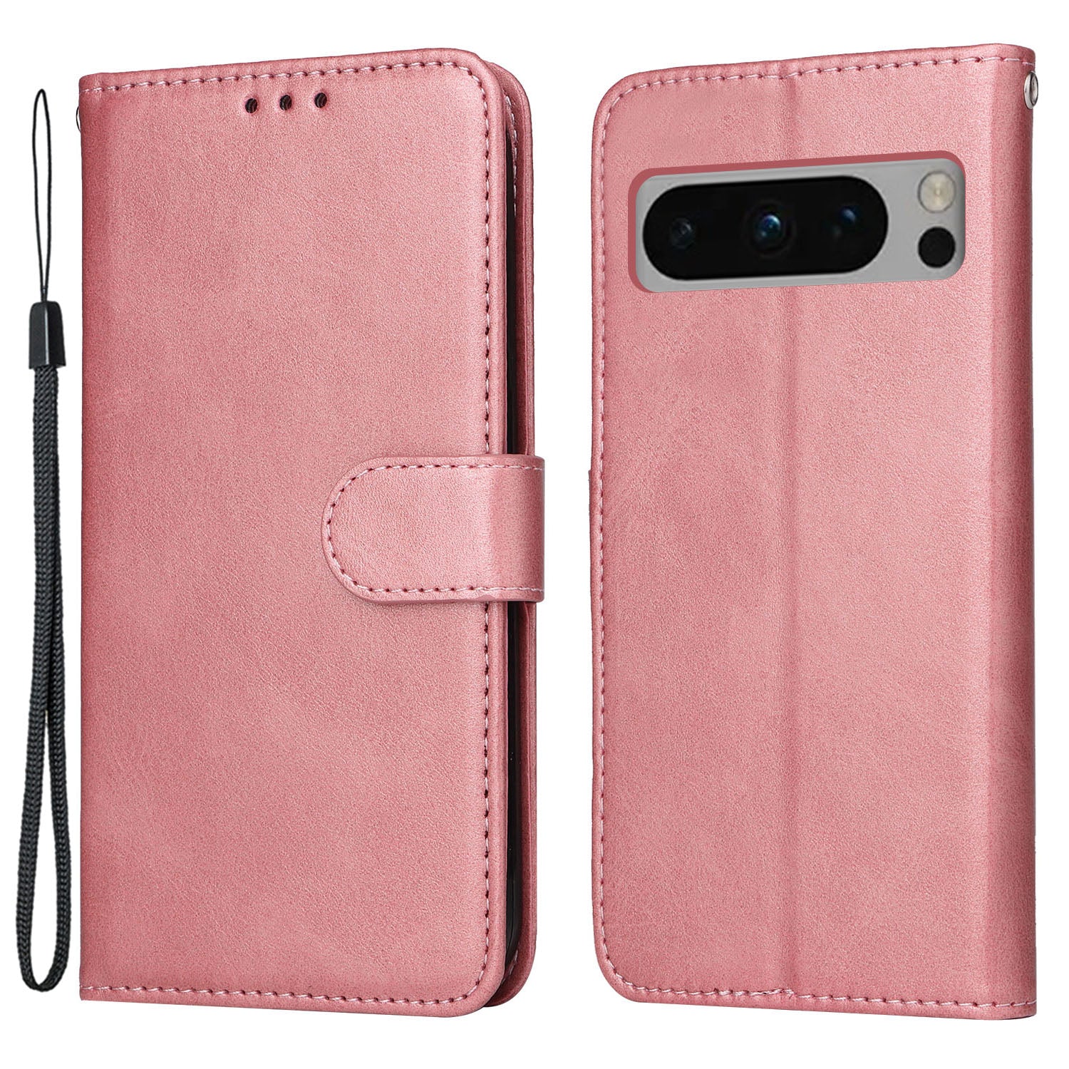 For Google Pixel 8 Pro Calf Texture Wallet Stand Flip Cover PU Leather Phone Case with Strap