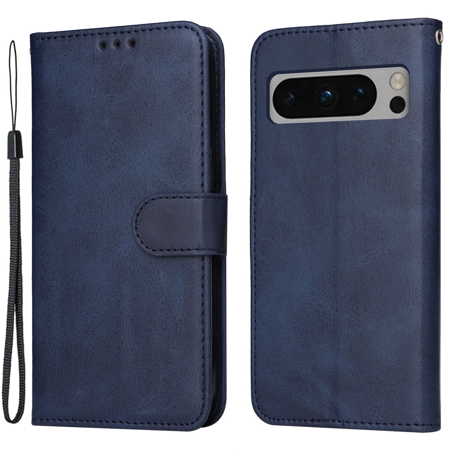 For Google Pixel 8 Pro Calf Texture Wallet Stand Flip Cover PU Leather Phone Case with Strap