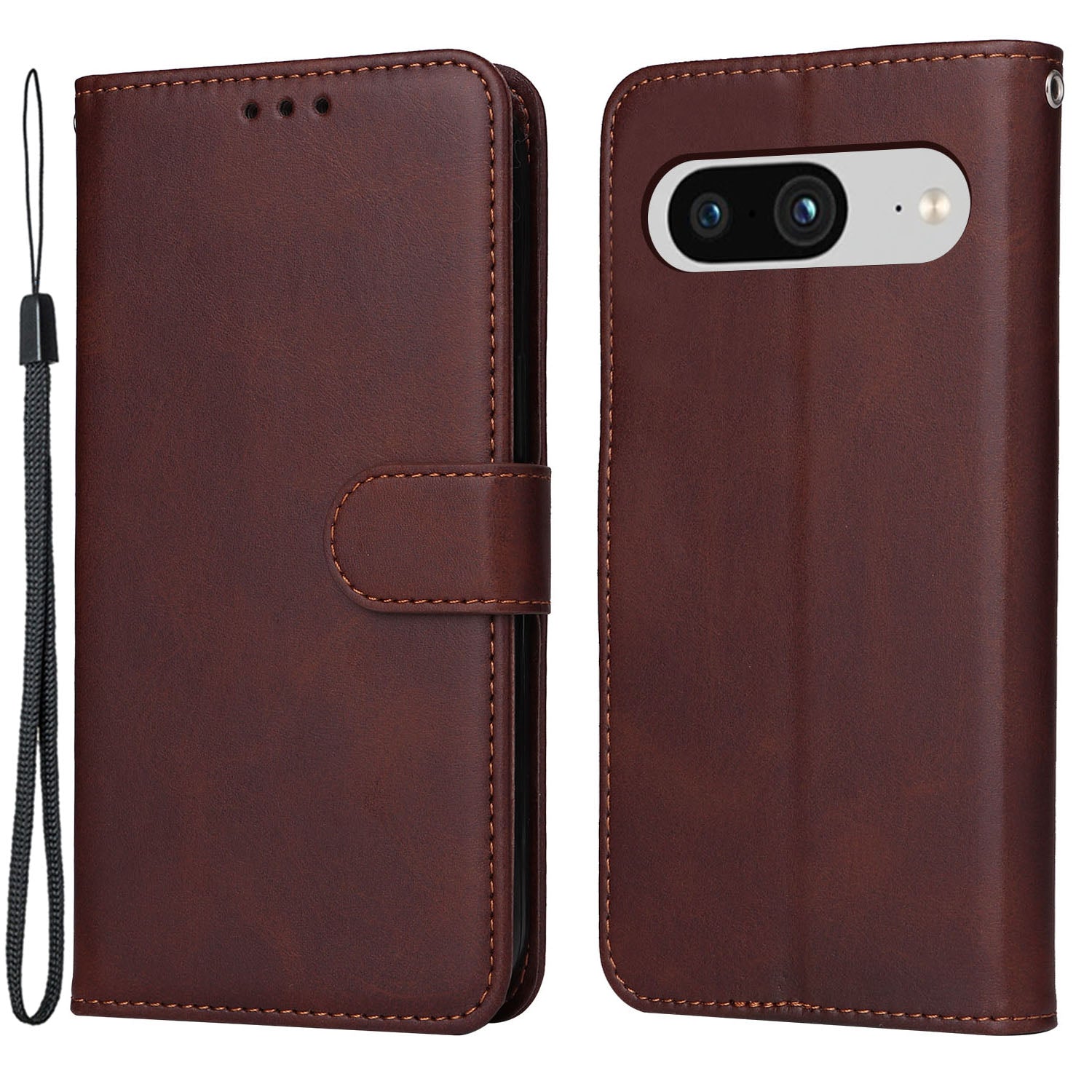 For Google Pixel 8 Cell Phone Cover Wallet Stand Calf Texture PU Leather Phone Case with Strap