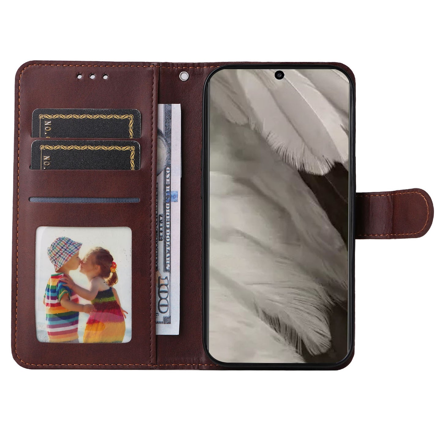 For Google Pixel 8 Cell Phone Cover Wallet Stand Calf Texture PU Leather Phone Case with Strap