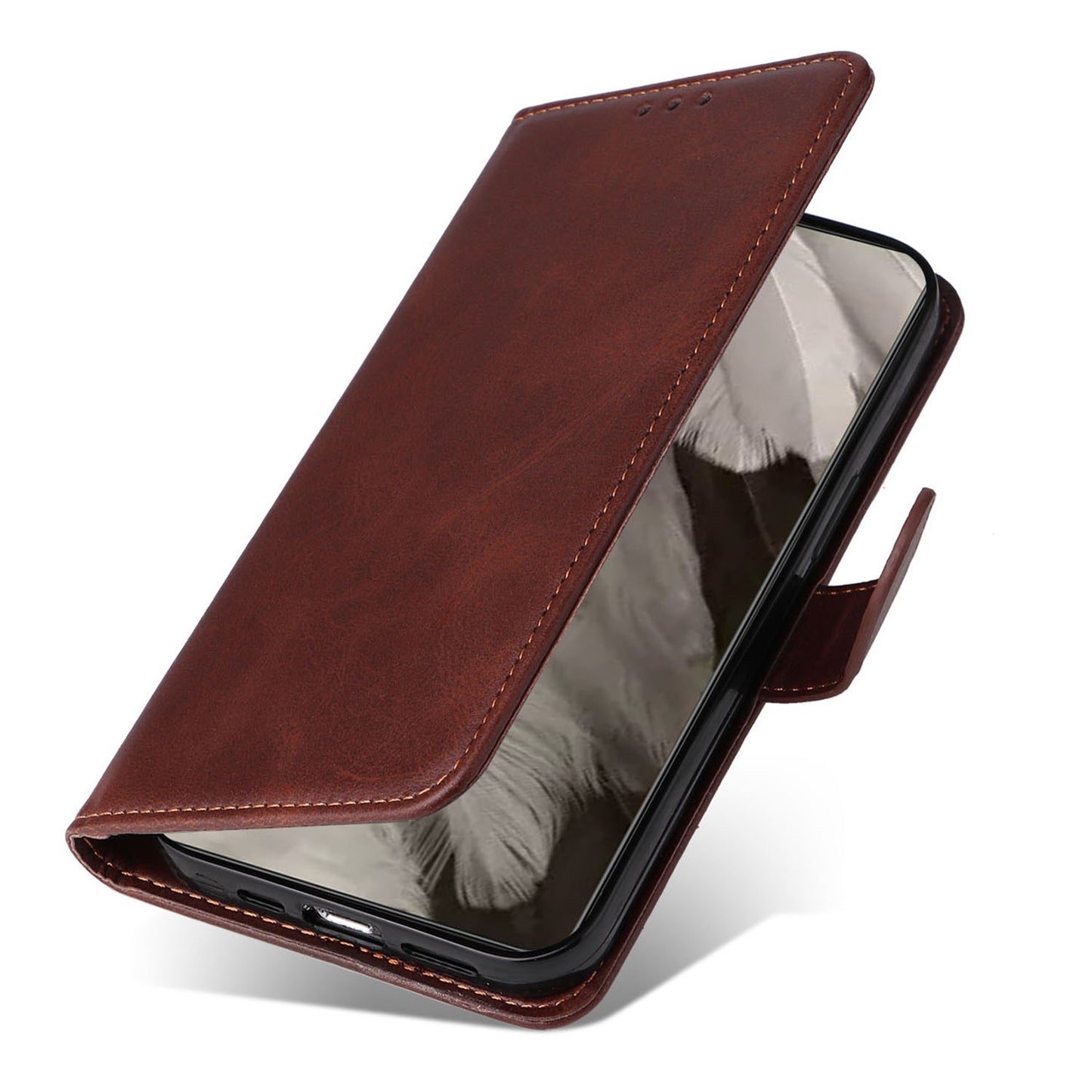 For Google Pixel 8 Cell Phone Cover Wallet Stand Calf Texture PU Leather Phone Case with Strap