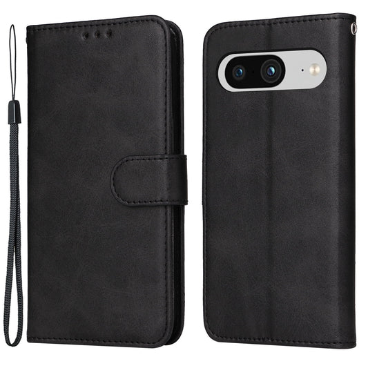 For Google Pixel 8 Cell Phone Cover Wallet Stand Calf Texture PU Leather Phone Case with Strap