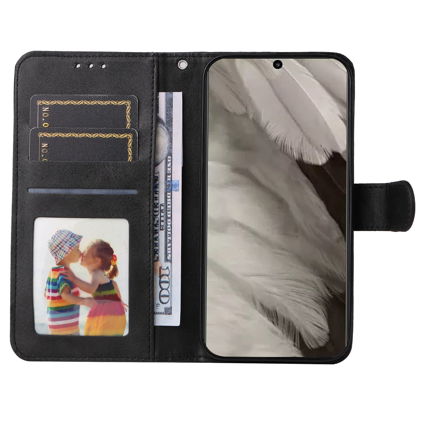 For Google Pixel 8 Cell Phone Cover Wallet Stand Calf Texture PU Leather Phone Case with Strap