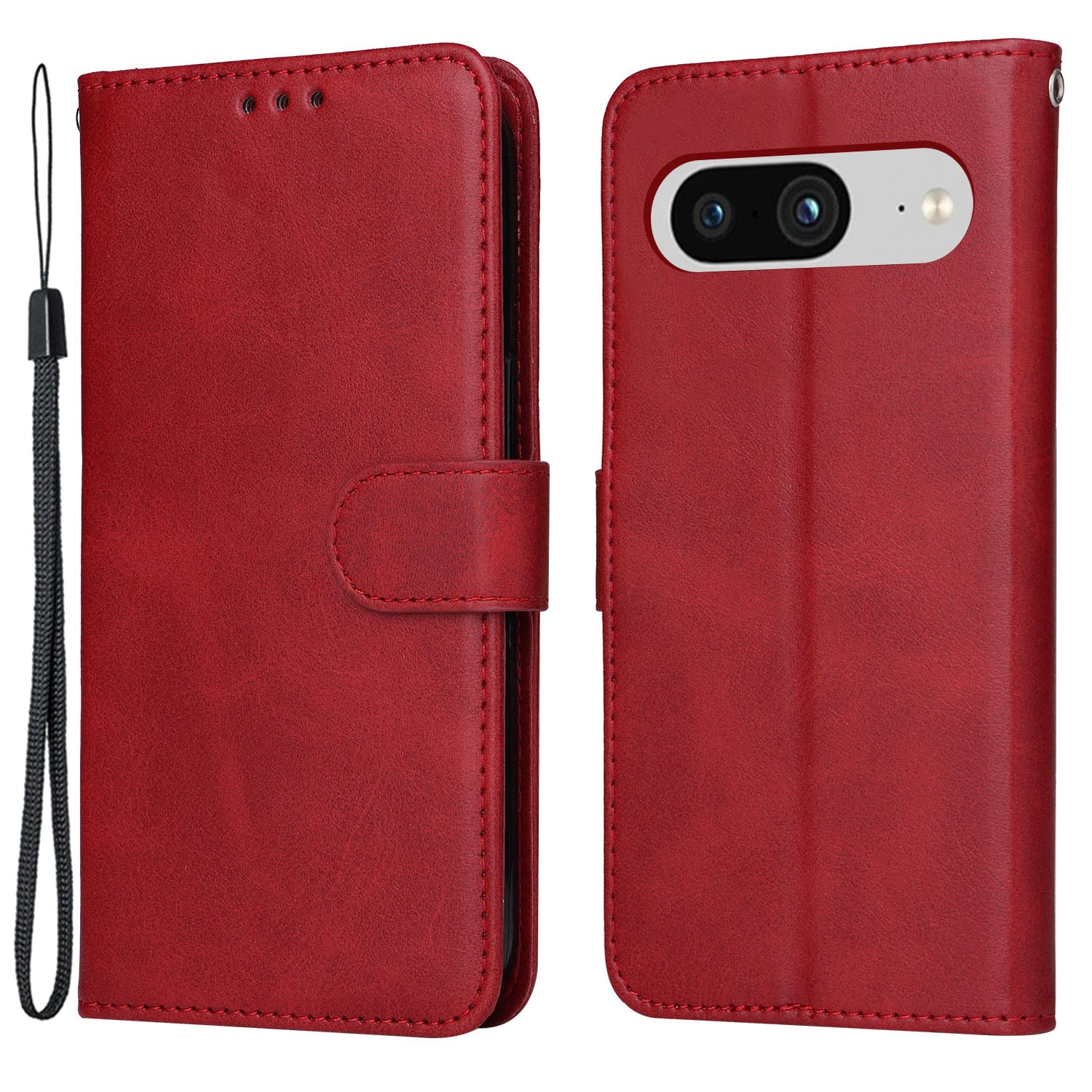 For Google Pixel 8 Cell Phone Cover Wallet Stand Calf Texture PU Leather Phone Case with Strap