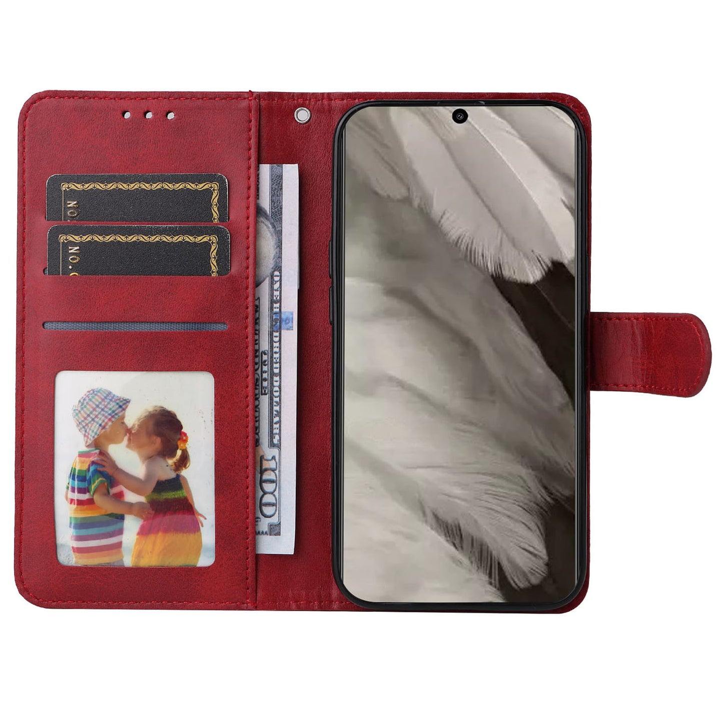 For Google Pixel 8 Cell Phone Cover Wallet Stand Calf Texture PU Leather Phone Case with Strap