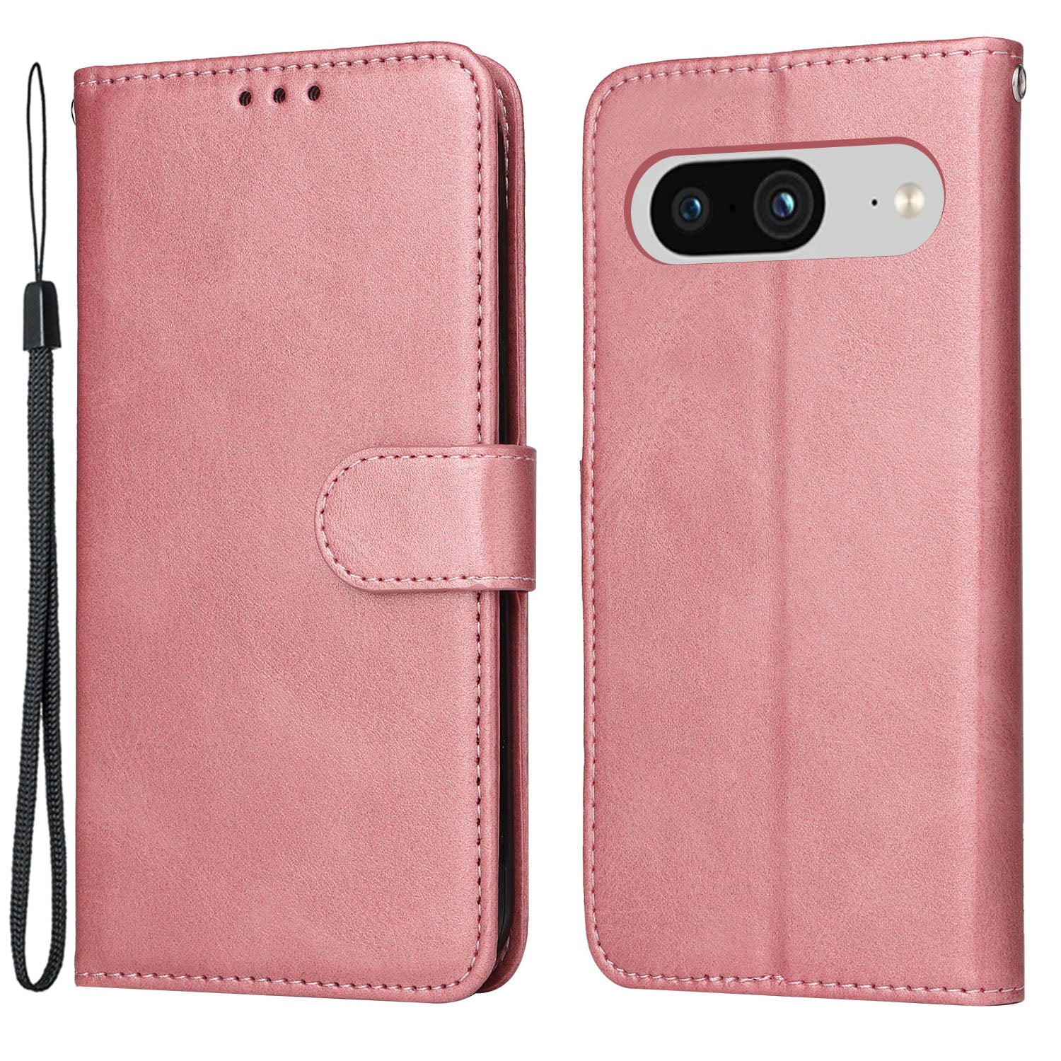 For Google Pixel 8 Cell Phone Cover Wallet Stand Calf Texture PU Leather Phone Case with Strap