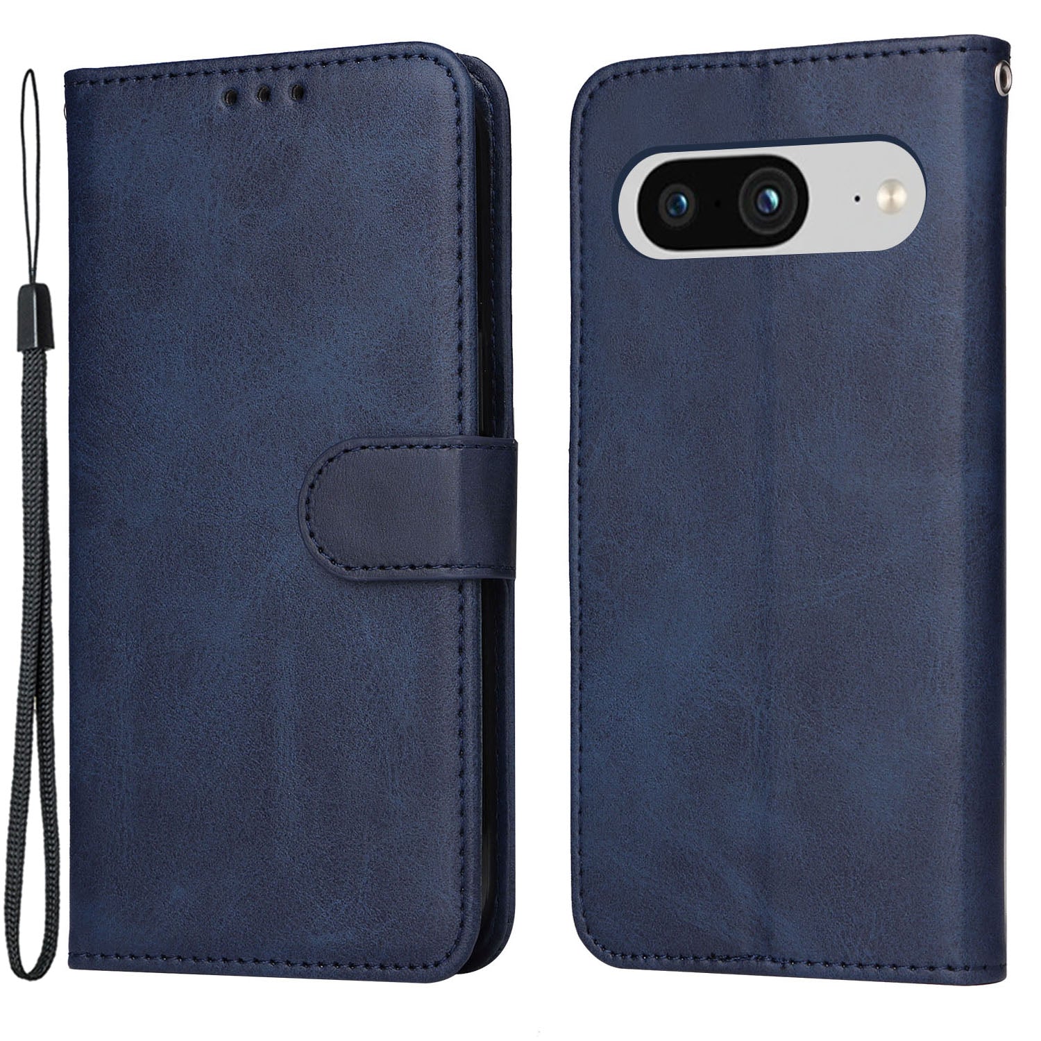 For Google Pixel 8 Cell Phone Cover Wallet Stand Calf Texture PU Leather Phone Case with Strap