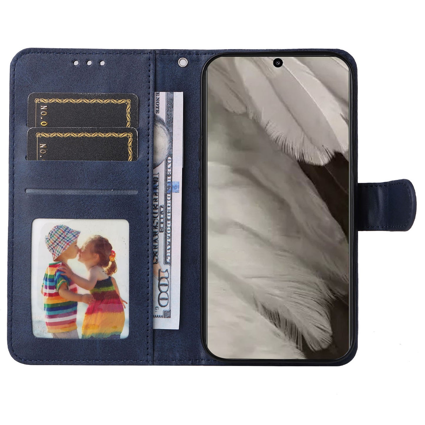 For Google Pixel 8 Cell Phone Cover Wallet Stand Calf Texture PU Leather Phone Case with Strap