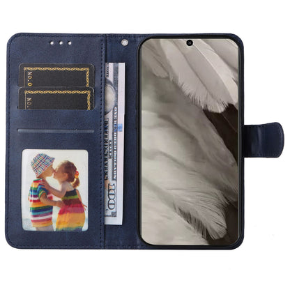For Google Pixel 8 Cell Phone Cover Wallet Stand Calf Texture PU Leather Phone Case with Strap