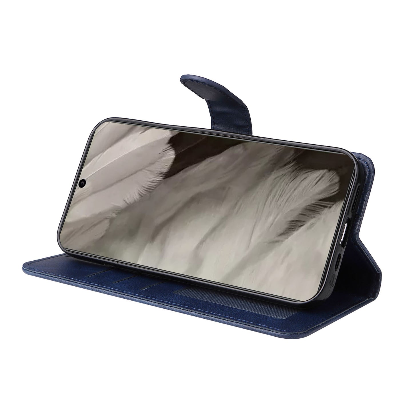 For Google Pixel 8 Cell Phone Cover Wallet Stand Calf Texture PU Leather Phone Case with Strap