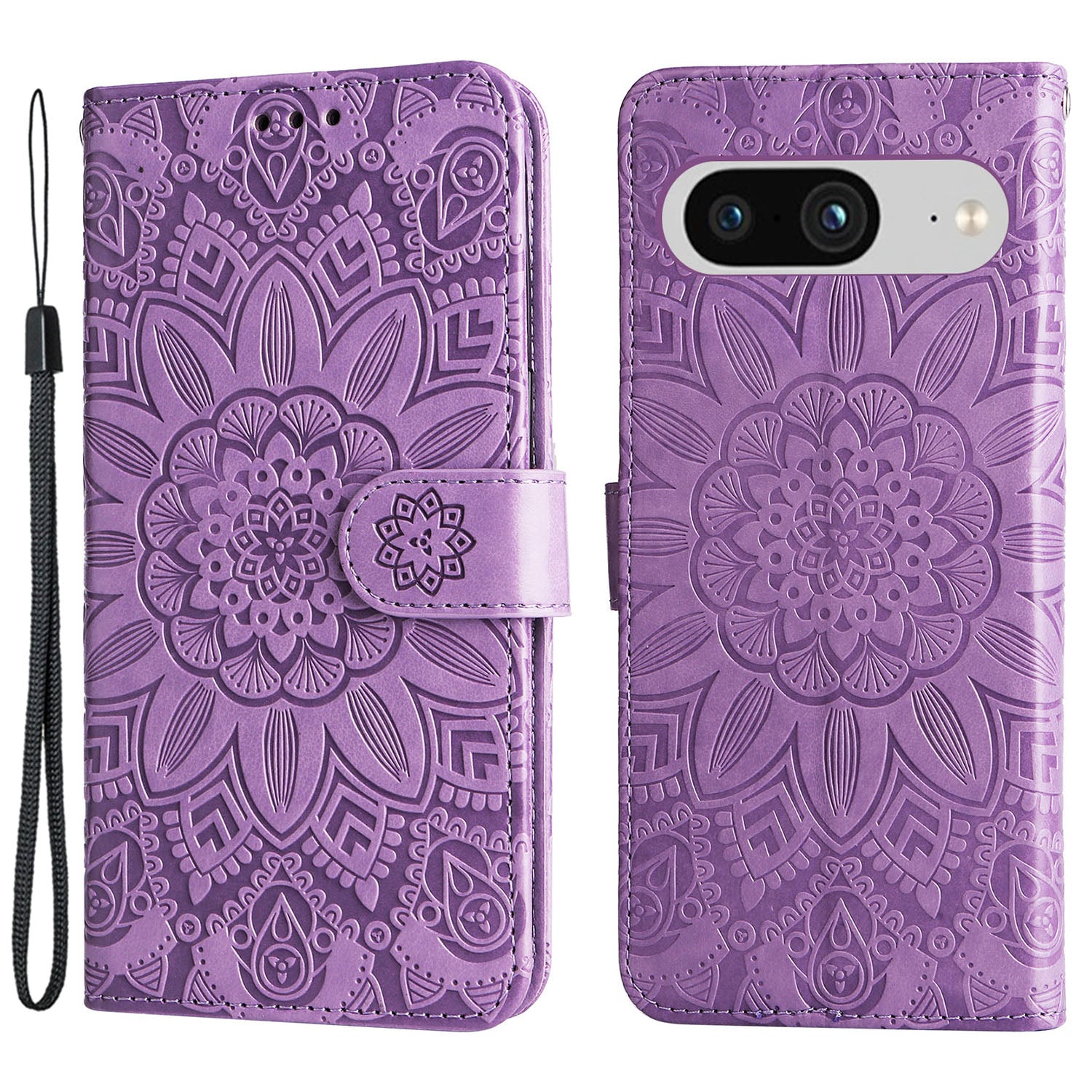 For Google Pixel 8 Sunflower Imprinted Phone Stand Cover PU Leather Wallet Mobile Case