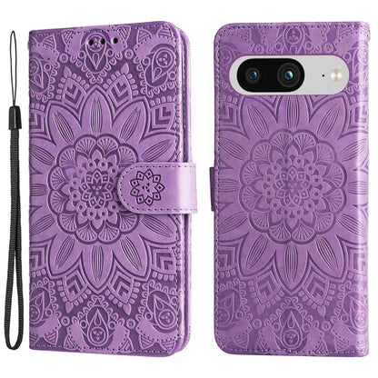 For Google Pixel 8 Sunflower Imprinted Phone Stand Cover PU Leather Wallet Mobile Case