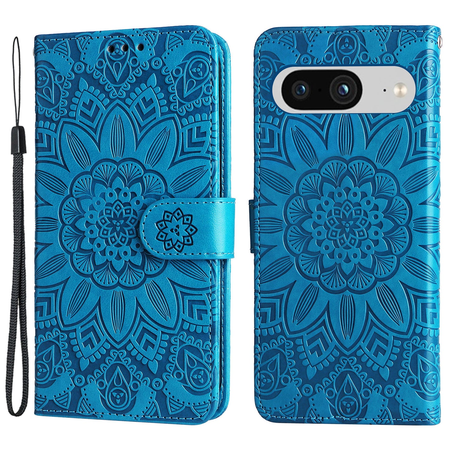 For Google Pixel 8 Sunflower Imprinted Phone Stand Cover PU Leather Wallet Mobile Case