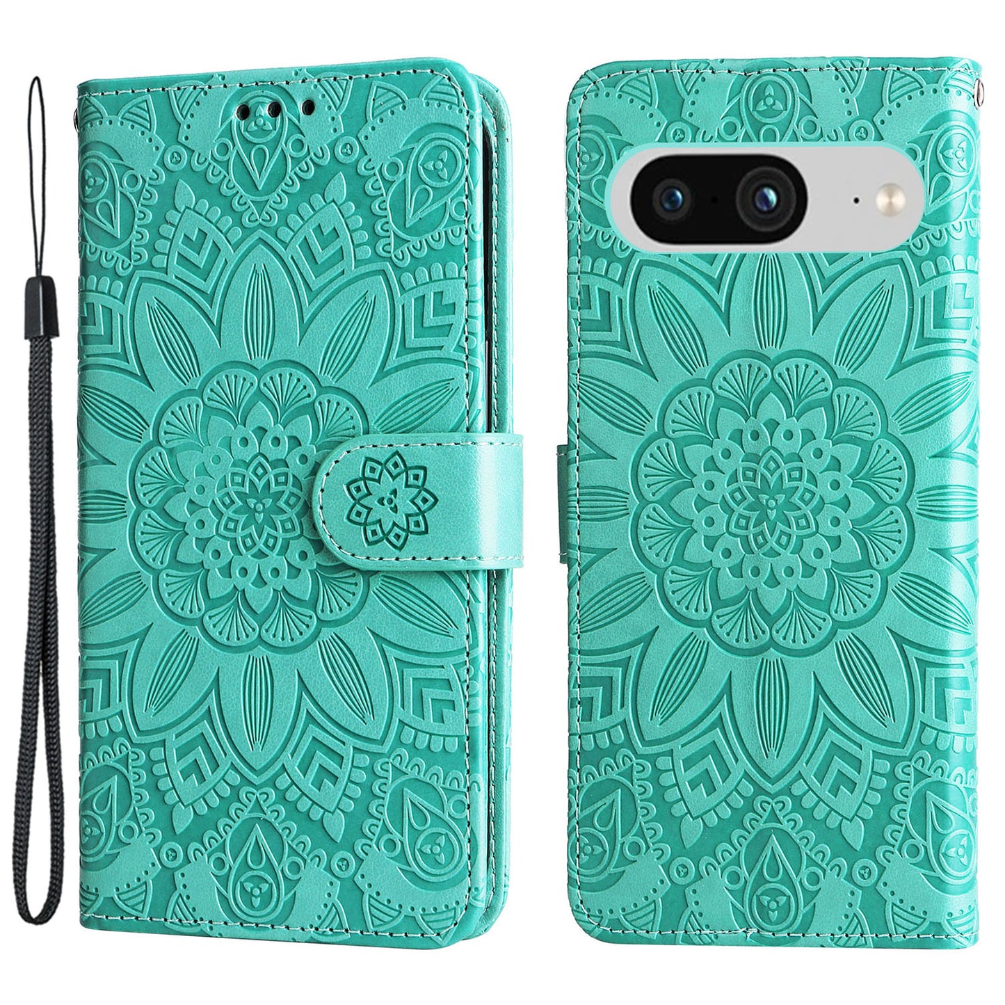 For Google Pixel 8 Sunflower Imprinted Phone Stand Cover PU Leather Wallet Mobile Case