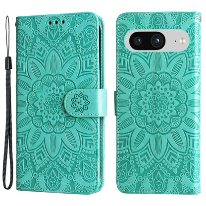 For Google Pixel 8 Sunflower Imprinted Phone Stand Cover PU Leather Wallet Mobile Case