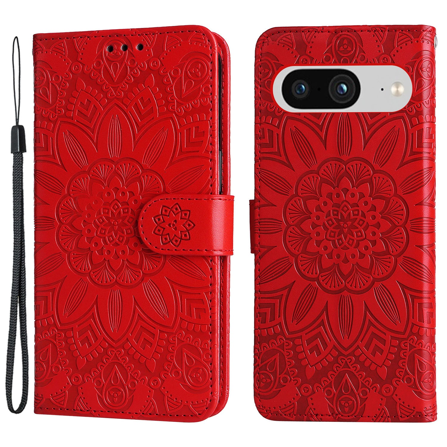 For Google Pixel 8 Sunflower Imprinted Phone Stand Cover PU Leather Wallet Mobile Case
