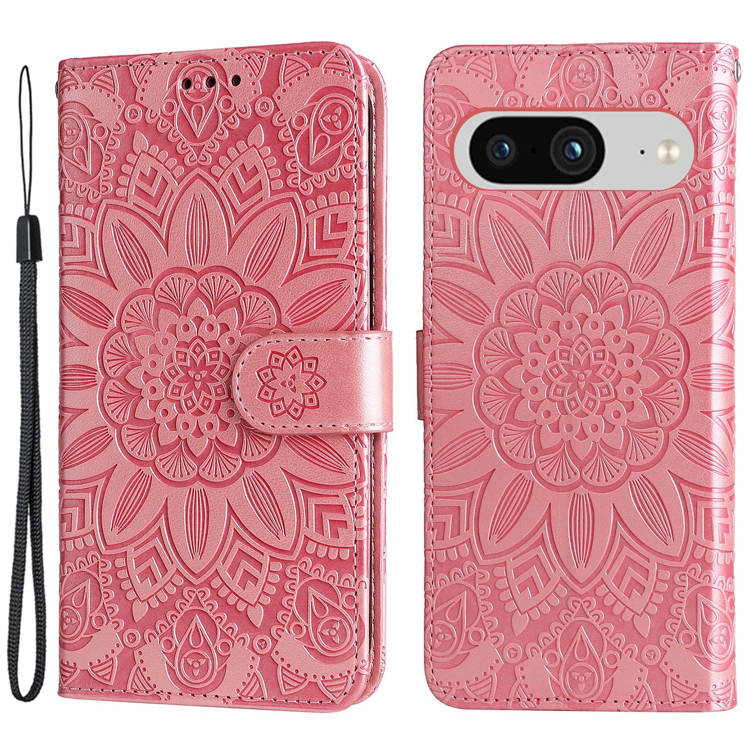 For Google Pixel 8 Sunflower Imprinted Phone Stand Cover PU Leather Wallet Mobile Case