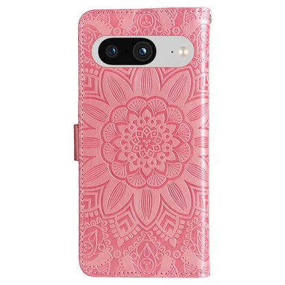 For Google Pixel 8 Sunflower Imprinted Phone Stand Cover PU Leather Wallet Mobile Case