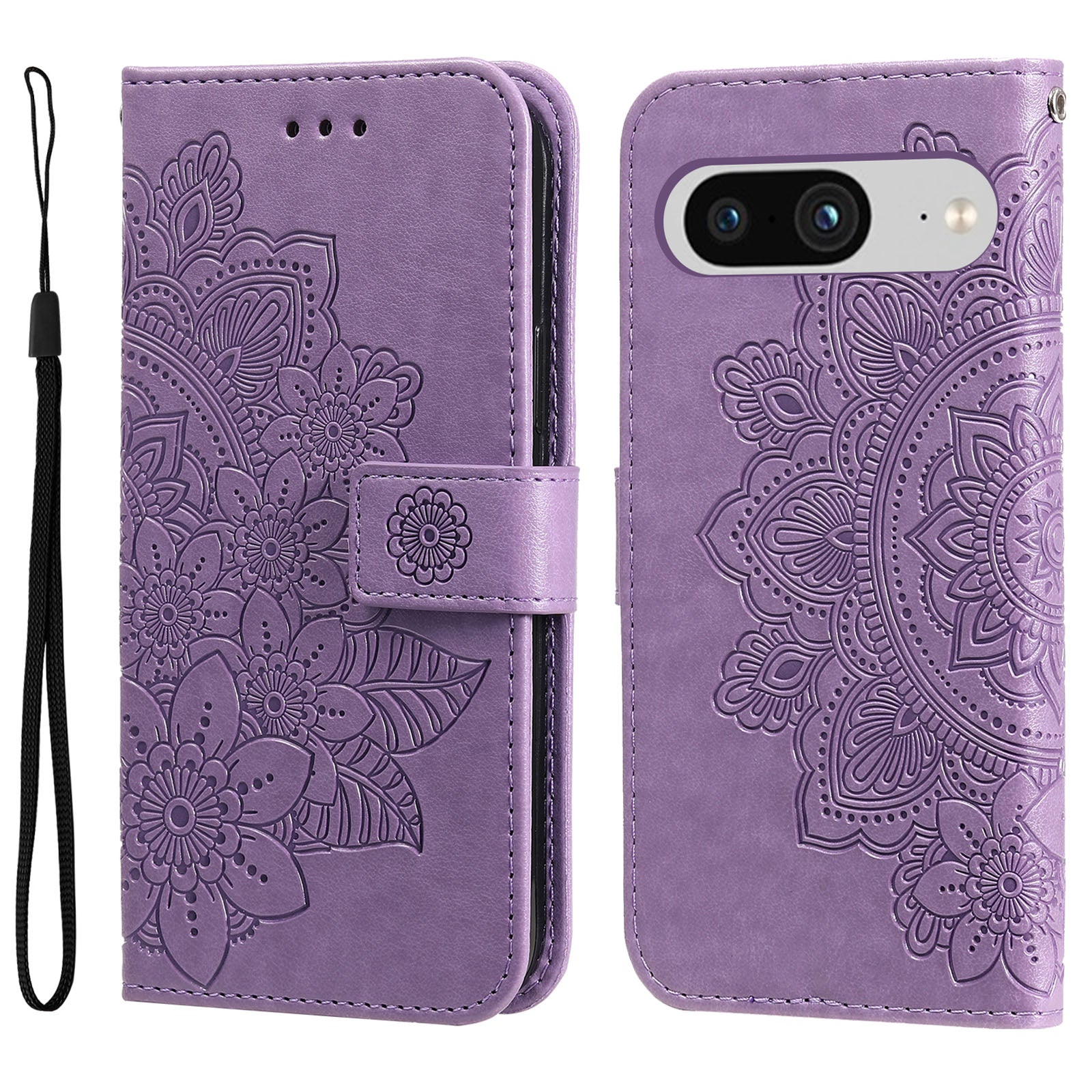 For Google Pixel 8 TPU+PU Leather Phone Cover Case Flower Imprinting Wallet Stand Shell
