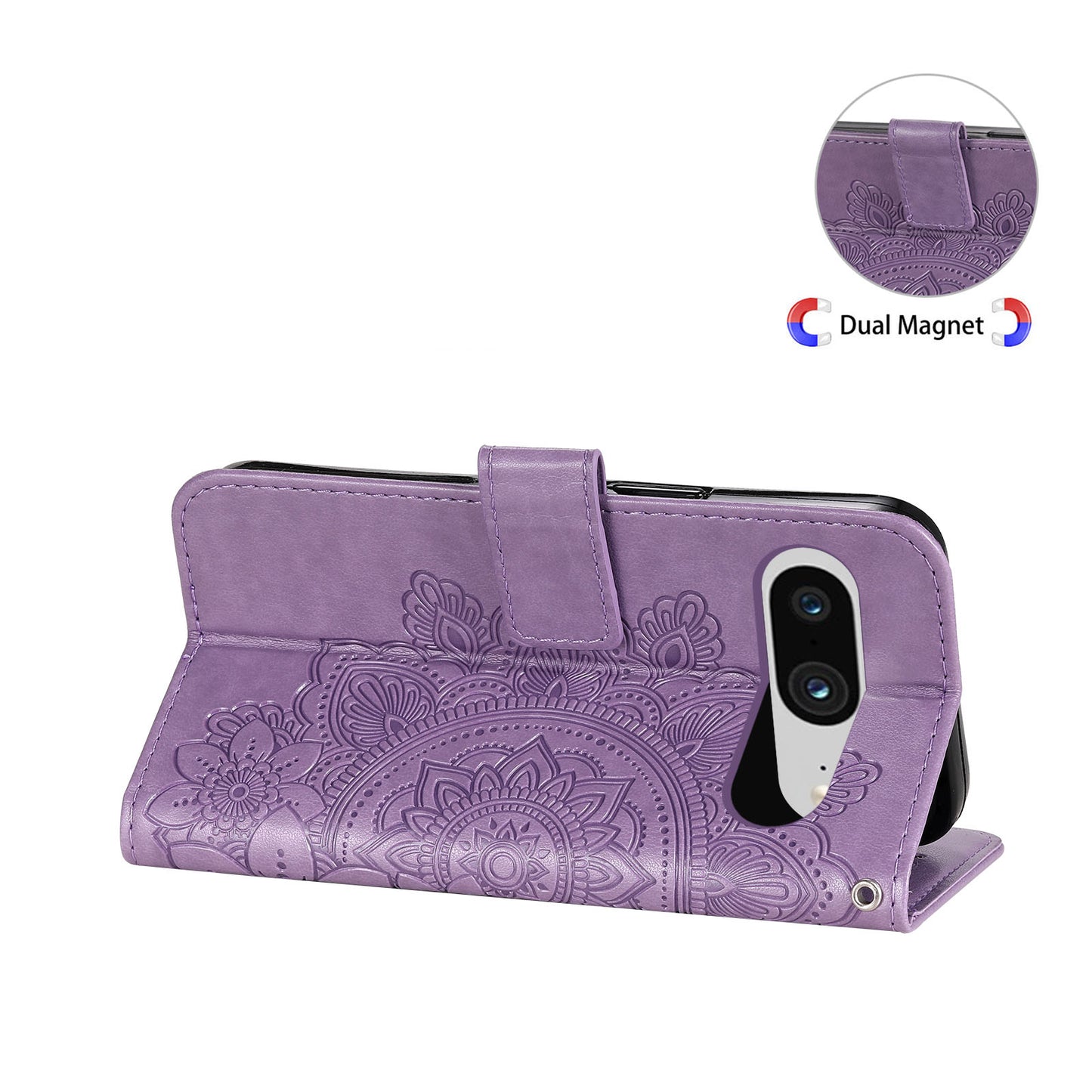 For Google Pixel 8 TPU+PU Leather Phone Cover Case Flower Imprinting Wallet Stand Shell