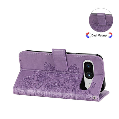 For Google Pixel 8 TPU+PU Leather Phone Cover Case Flower Imprinting Wallet Stand Shell