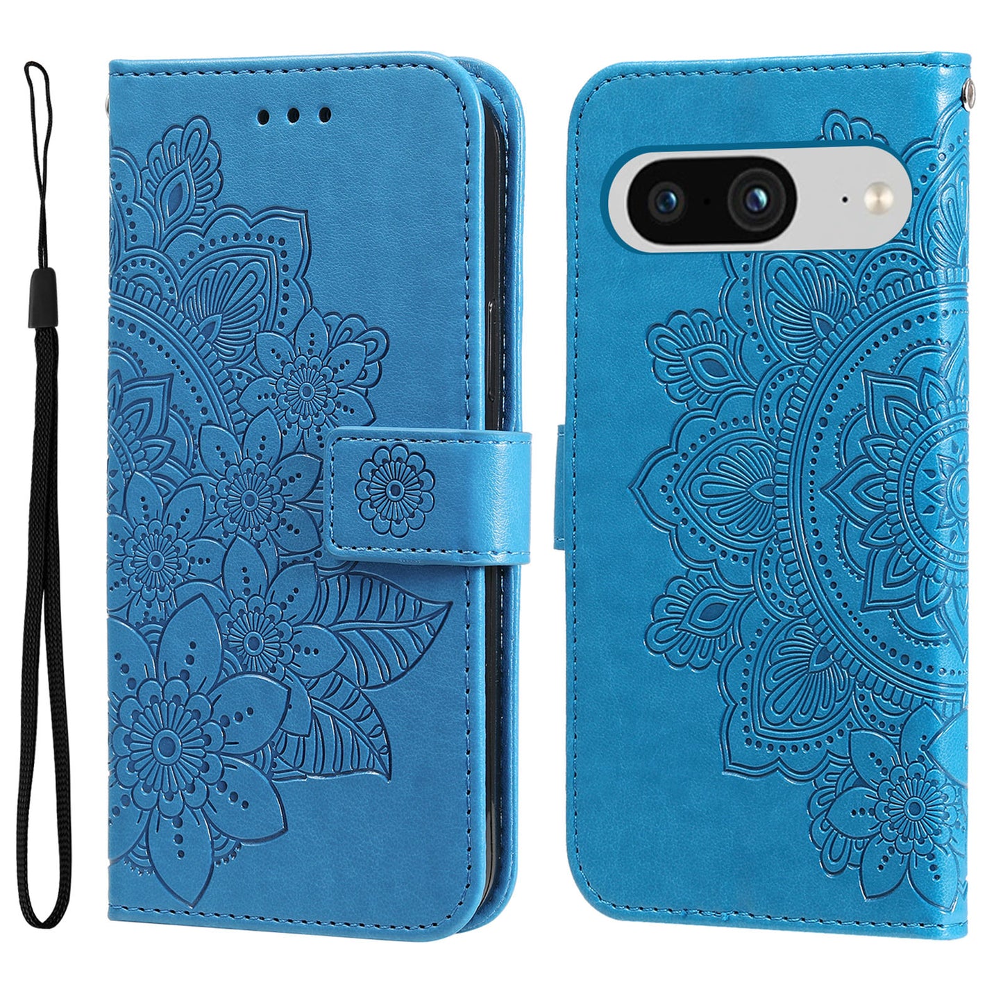 For Google Pixel 8 TPU+PU Leather Phone Cover Case Flower Imprinting Wallet Stand Shell