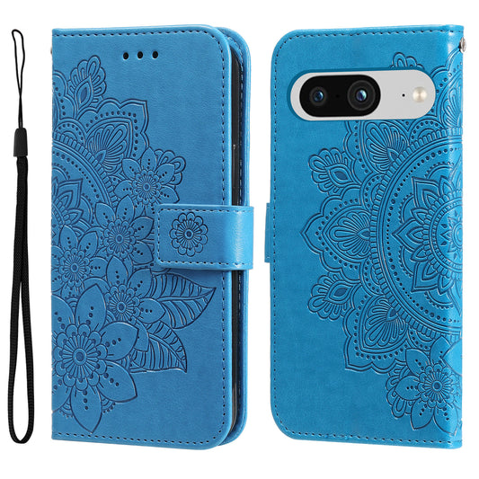 For Google Pixel 8 TPU+PU Leather Phone Cover Case Flower Imprinting Wallet Stand Shell