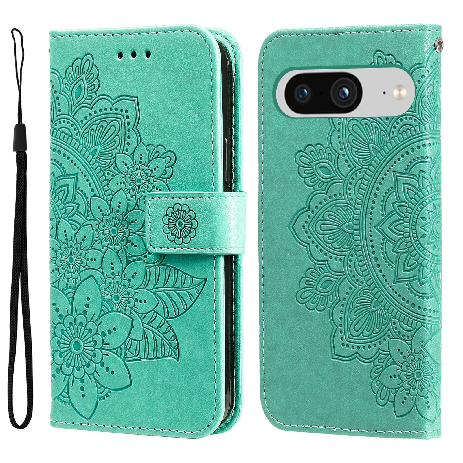 For Google Pixel 8 TPU+PU Leather Phone Cover Case Flower Imprinting Wallet Stand Shell