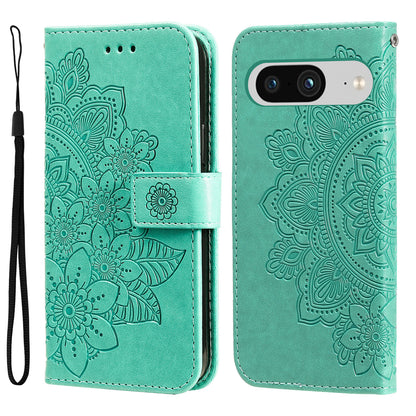 For Google Pixel 8 TPU+PU Leather Phone Cover Case Flower Imprinting Wallet Stand Shell