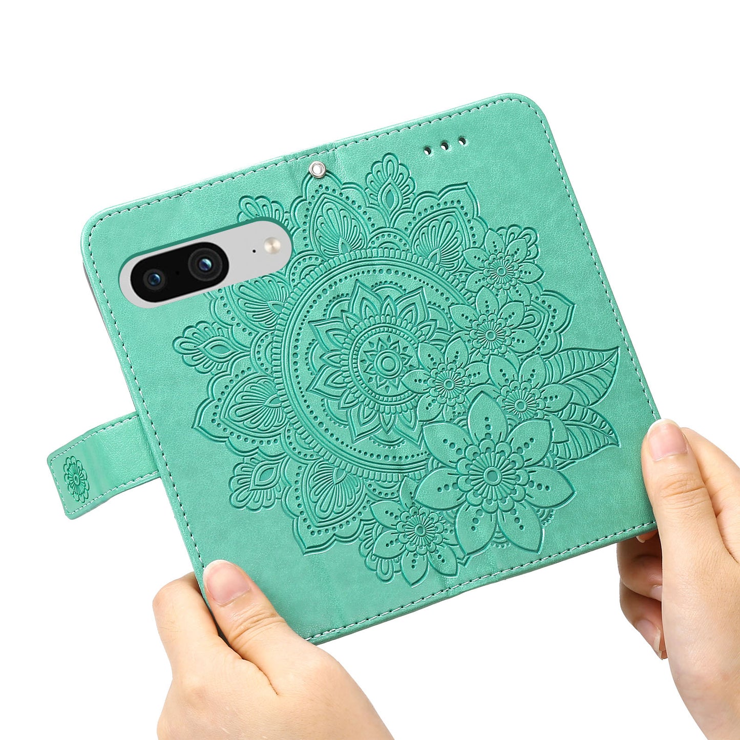 For Google Pixel 8 TPU+PU Leather Phone Cover Case Flower Imprinting Wallet Stand Shell