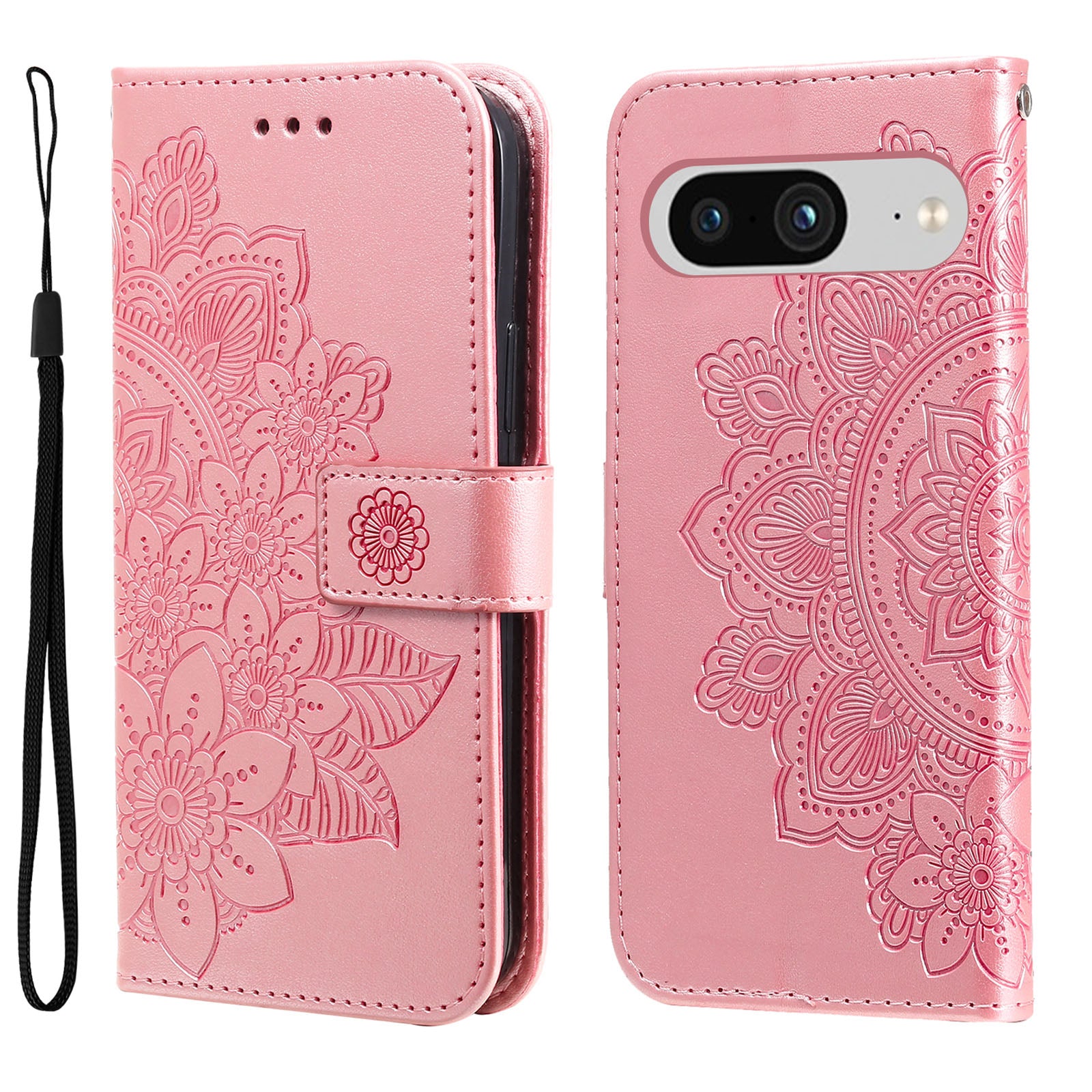 For Google Pixel 8 TPU+PU Leather Phone Cover Case Flower Imprinting Wallet Stand Shell