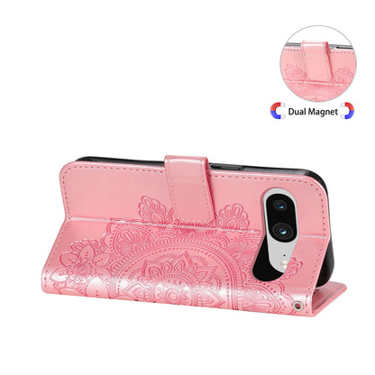 For Google Pixel 8 TPU+PU Leather Phone Cover Case Flower Imprinting Wallet Stand Shell