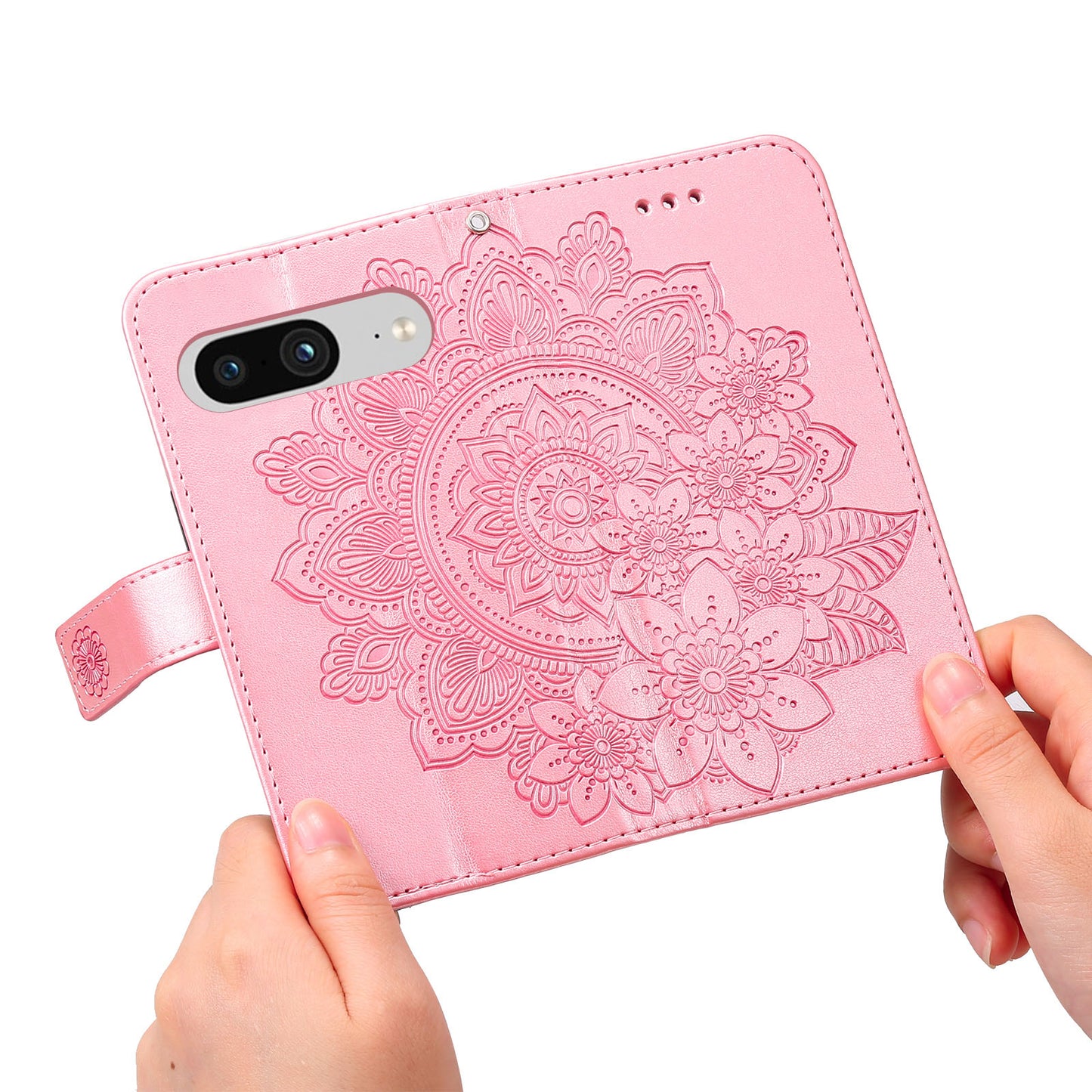 For Google Pixel 8 TPU+PU Leather Phone Cover Case Flower Imprinting Wallet Stand Shell