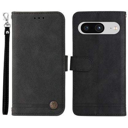 Protective Phone Cover for Google Pixel 8 , Imprinted Lines Stand Skin-touch Wallet PU Leather Case