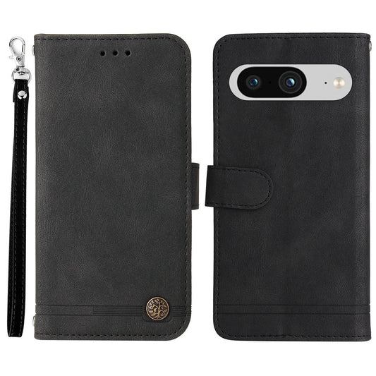 Protective Phone Cover for Google Pixel 8 , Imprinted Lines Stand Skin-touch Wallet PU Leather Case