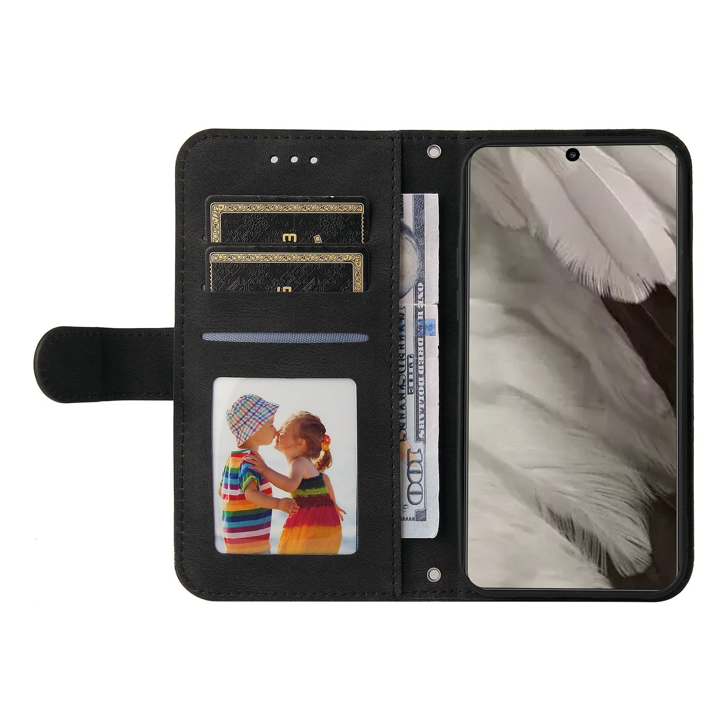 Protective Phone Cover for Google Pixel 8 , Imprinted Lines Stand Skin-touch Wallet PU Leather Case