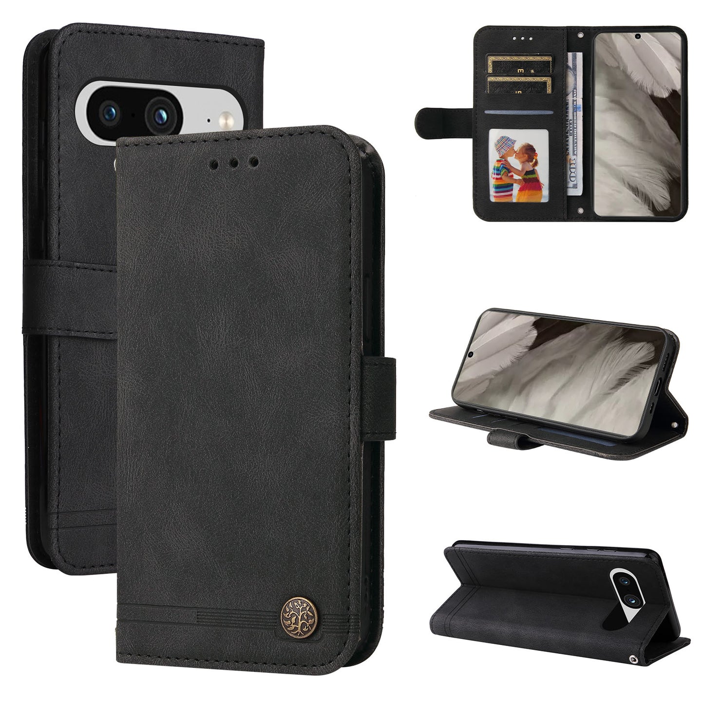 Protective Phone Cover for Google Pixel 8 , Imprinted Lines Stand Skin-touch Wallet PU Leather Case